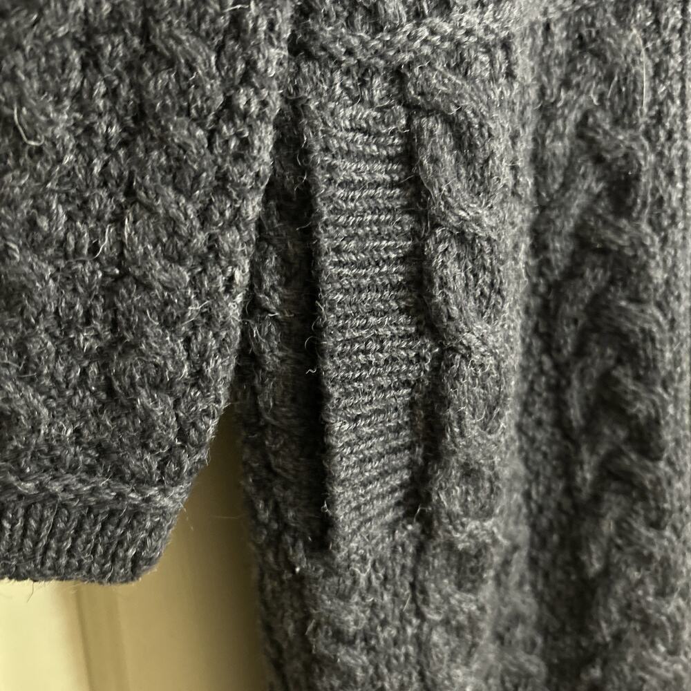 Aran Crafts Wool Sweater Collar Coat Cardigan Zip Cable Knit Dark Grey Sz XS - Picture 6 of 7